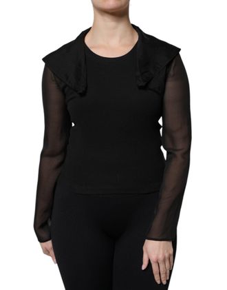 Dolce & Gabbana Womens Black Silk Sheer Long Sleeves Blouse Top