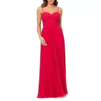 Xscape Womens Rushed Pleated Gown In Red