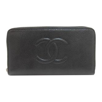 Chanel Black Leather Long Wallet (Bi-Fold) (Pre-Owned)