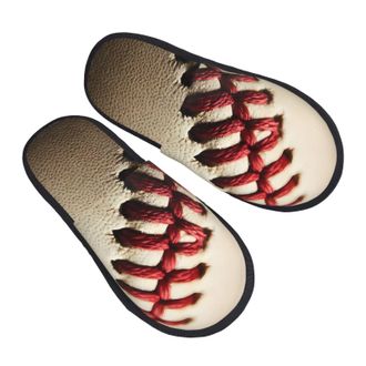 Generic Fluffy Slippers Vintage Baseball Pattern Slippers Warm Plush House Slipper For Winter Guest Party M