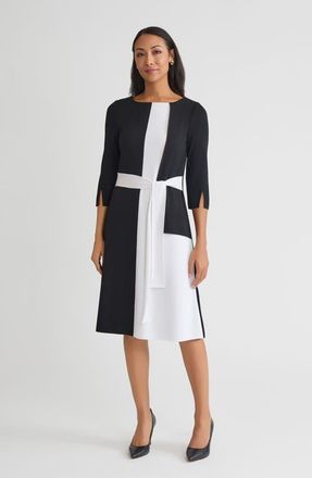 Misook A-Line Colorblock Soft Knit Dress in Black/white at Nordstrom, Size Xx-Large