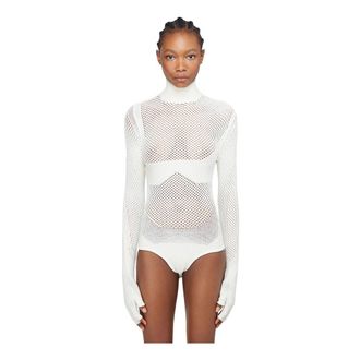 Isa Boulder Tops, Dames, Wit, L, Open-Gebreide Bodysuit met Coltrui