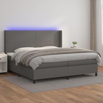 vidaXL Vidaxl - Cama Box Spring Colch&oacute;n Y Led Cuero Sint&eacute;tico Gris 200x200 Cm
