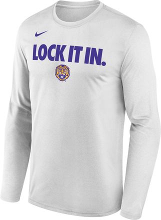 Nike LSU 2026 On-Court Bench Nike Mens Dri-FIT College Long-Sleeve T-Shirt in White | M22284P870LSTU-WHT