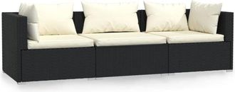 vidaXL Sof&aacute; De 3 Plazas Con Cojines Rat&aacute;n Sint&eacute;tico Negro Vidaxl