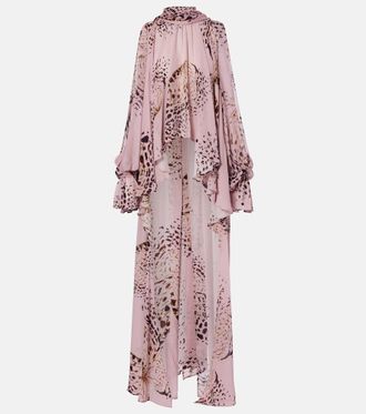 Blumarine Blusa asim&eacute;trica de georgette estampada