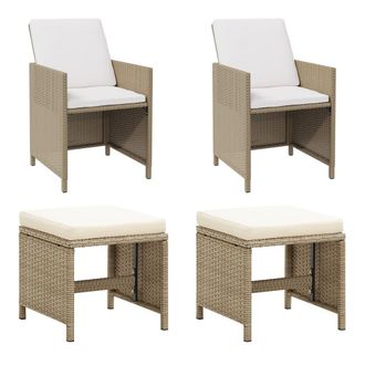 vidaXL Vidaxl - Sillas De Jard&iacute;n Con Taburetes 2 Unidades Rat&aacute;n Sint&eacute;tico Beige