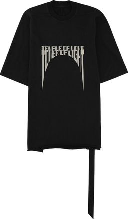Rick Owens Black Asymmetrical Graphic Printed Cotton T-Shirt
