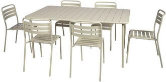 Sweeek 6-8 seater rectangular steel garden table set with 6 chairs Beige 160x90x72.5 cm - Amelia