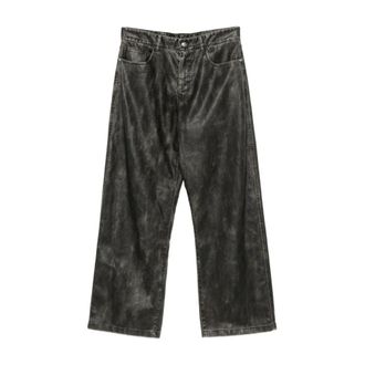 Palm Angels Wide Trousers, male, Gray, Size: M Curved Logo Coated Pants