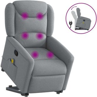 vidaXL Poltrona Alzapersona Massaggi Reclinabile Grigio Chiaro Tessuto - Vidaxl