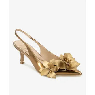 Kenneth Cole Womens Kenneth Cole New York Davia Pump Gold Leather Kitten Heel VER959