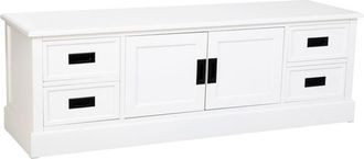 Wanderlust Deco Mueble Bajo De Madera Blanco Con 2 Puertas Y 4 Cajones 154x45x51.5h Cm