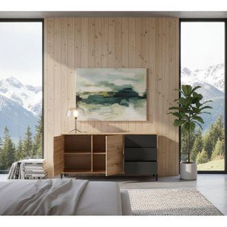 Dmora Credenza - 3 Cassetti 2 Ripiani, Marrone Rovere Nodi, -, 154x41x75h cm Bauru