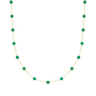 RS Pure by Ross-Simons Emerald Station Bead Necklace in 14kt Yellow Gold