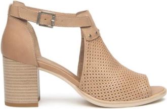 Nero Giardini Leren Enkellaarsjes - Dames - Sandalen met hakken - Bruin - 38 EU - Leer - Schoenen