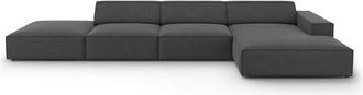 MICADONI Sofá esquinero derecho 5 plazas de terciopelo gris