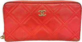 Chanel Pink Leather Long Wallet (Bi-Fold) (Pre-Owned)