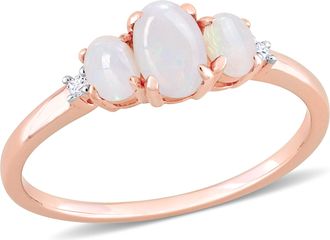 Mimi & Max 2/5 CT TGW Opal and Diamond Accent 3-Stone Ring in 10K Rose Gold