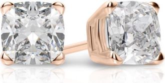 Tresorra 14K Rose Gold Cushion Cut Earth Mined Diamond Stud Earrings