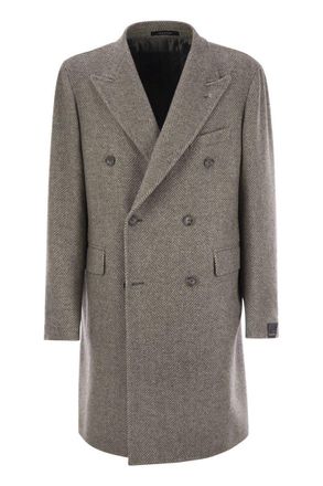 Tagliatore Herringbone Coat In Virgin Wool And Cashmere