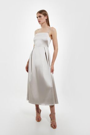 Karen Millen Italian Satin Tailored Full Skirt Midi Dress