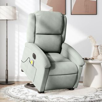 vidaXL Poltrona Alzapersona Massaggi Elettrica Grigio Chiaro Velluto - Vidaxl