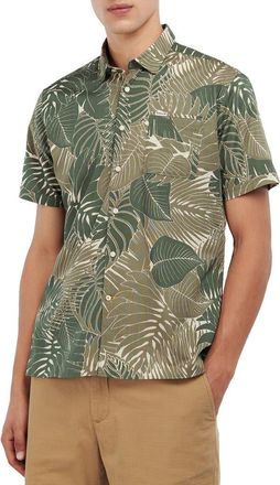 Barbour Cornwall Leaf Print Short Sleeve Button-Up Shirt in Olive at Nordstrom Rack, Size Medium