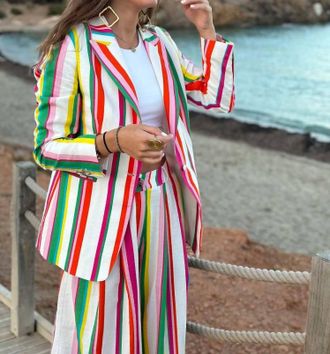 Vilagallo Sophia Raya Seersucker Jacket In Multicolor