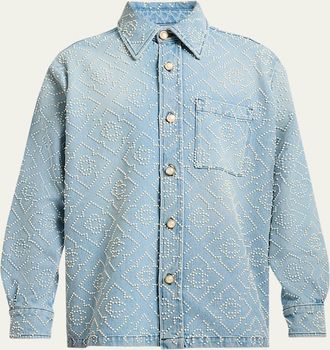 Casablanca Mens Pearly Monogram Denim Button-Down Shirt