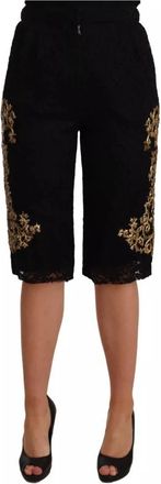Dolce & Gabbana Lace Gold Baroque Special Piece Shorts - Dames - Korte Broeken - Zwart - S - Nylon - Korte Broeken