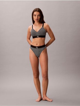 Calvin Klein Womens Graphic Monogram Microfiber Stretch Lightly Lined Bralette - Black - XL