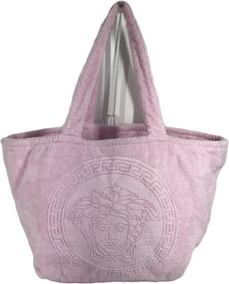 Versace Pink Cotton Boston Bag Shoulder Bag Tote Bag (Pre-Owned)