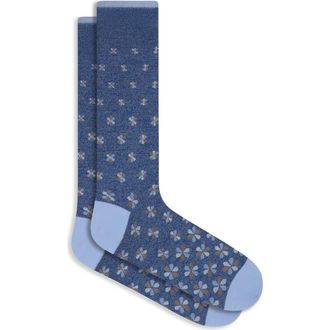 Bugatchi Floral Mercerized Cotton Blend Dress Socks in Steel at Nordstrom