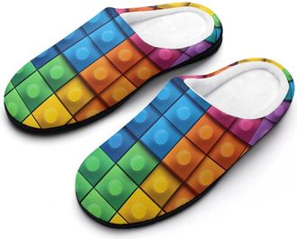 Generic Colorful Bricks Pattern Cotton Slippers for Women Indoor Outdoor Slipper Slip-On Memory Foam Home Shoes