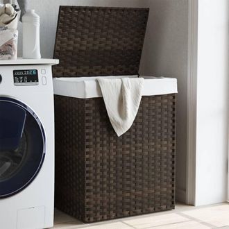 vidaXL Cesto Para Ropa Sucia Con Tapa Rat&aacute;n Marr&oacute;n Oscuro 46x33x60 Cm Vidaxl