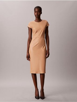 Calvin Klein Womens Seamed Sheath Midi Dress - Brown - 10