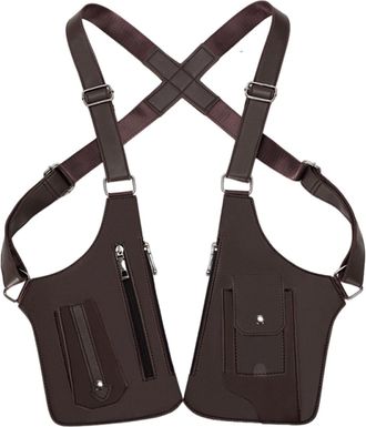 Generic Men PU Leather Multi-Purpose Crossbody Bag Vest Chest Bag (Brown)