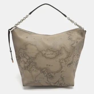 Alviero Martini 1A Classe Grey Geo Classic Print Coated Leather Shoulder Bag