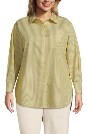 Lands End No Iron Oversized Poplin Extra Long Tunic in Goldenrod/blue Stripe at Nordstrom, Size 1X