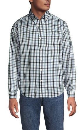 Lands End Traditional Fit Long Sleeve Travel Kit Shirt in Tourmaline Tattersall at Nordstrom, Size Xx-Large