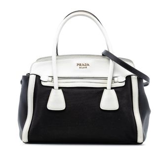 Prada Pre-owned Prada Bicolor Saffiano Cuir Trimmed Canvas Satchel Ladies W9NG8KP3YDWN8UTC