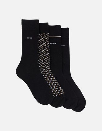 HUGO BOSS Mens BOSS Black 4P RS Gift Monogram Socks 001 Black - Black/Black - Size: 16/14.5/8/15/8.5/15.5/9/13/13.5/14/6.5/7/7.5/11.5/5/12/5.5/12.5/6/3.5/3/10