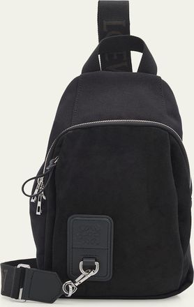 Loewe Mens Flex Canvas and Suede Sling Bag