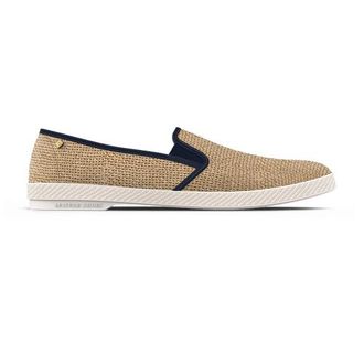 Rivieras Shoes Raffia Slip-On Loafer in Natural And Navy at Nordstrom, Size 39