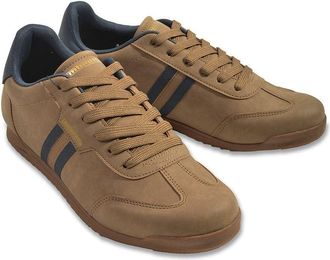 Lambretta Tackle Mens Taupe/Navy Trainers - Brown - Size UK 10