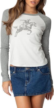Edikted Cowboy Graphic Baseball T-Shirt in Gray-And-White at Nordstrom, Size X-Small