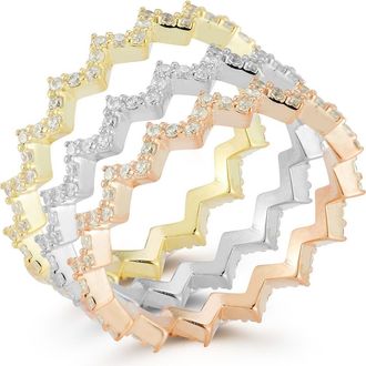 Sphera Milano Set of 3 Mixed Metal CZ Pav&eacute; Stackable Rings in Gold at Nordstrom Rack, Size 6