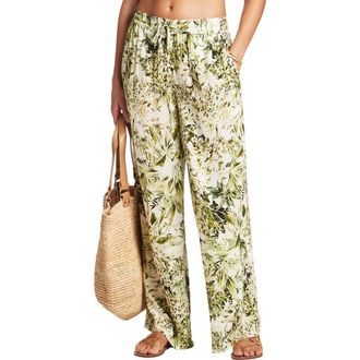 Sea Level Australia Cover-Up Palazzo Pants in Green White at Nordstrom, Size Medium