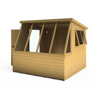 Shires Iceni 8x8 Potting Shed Pre Hung Doors with Opening Glass Side Window in Brown
